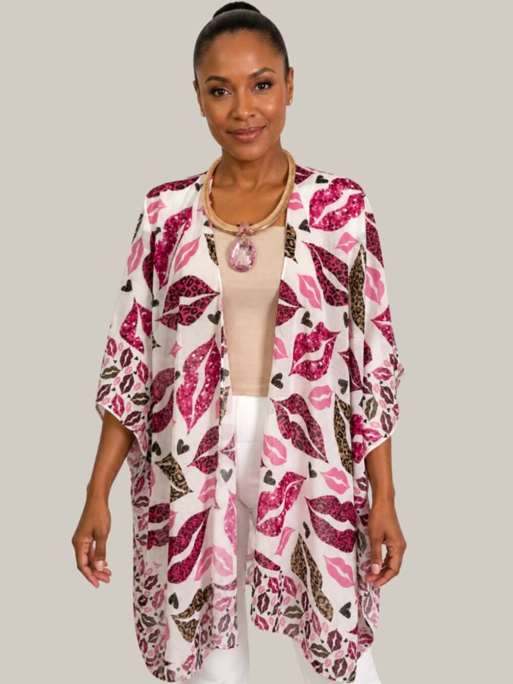 NWT Lip Print Kimono Cover-Up One Size